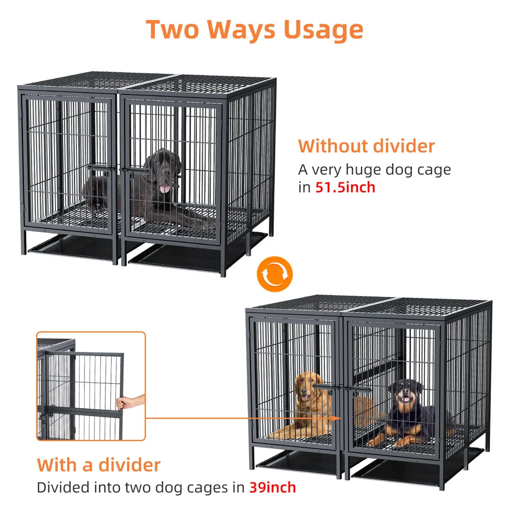 BORWART Heavy Duty Two Dog Crate With Removable Divider Panel