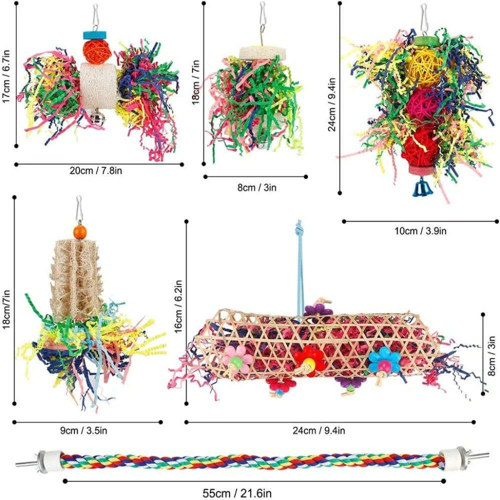 Bird Chew Toys For Parrots Paper Shred Foraging Cage Hanging 6 Pack