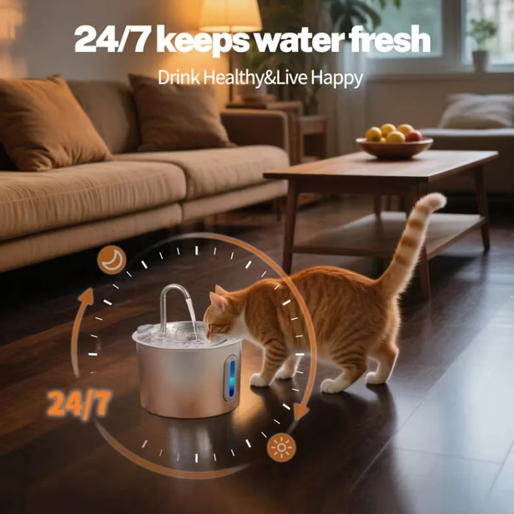 Stainless Steel Cat Water Fountain With Visual Water Level Window