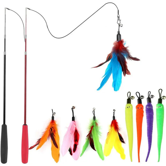 Retractable Wand Cat Toy With Feather Toys For Indoor Cats