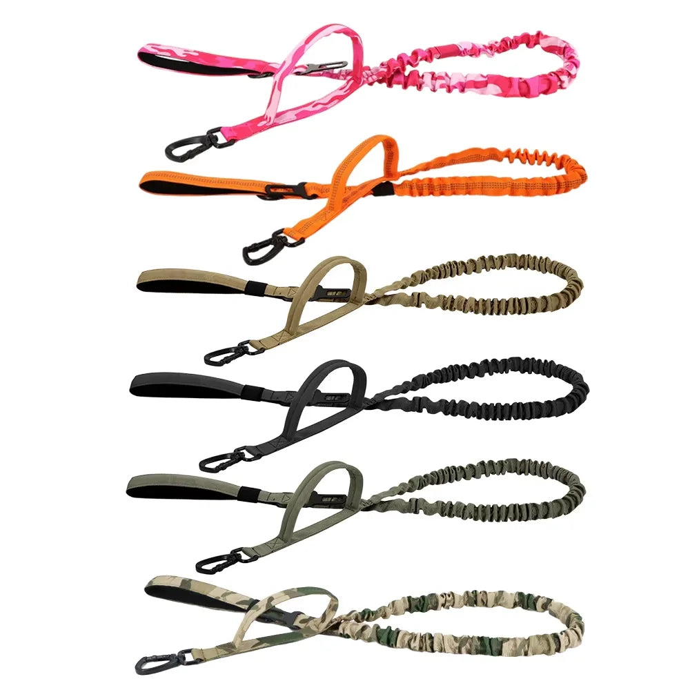 Military Style Tactical Dog Leash With Adjustable Elastic Rope