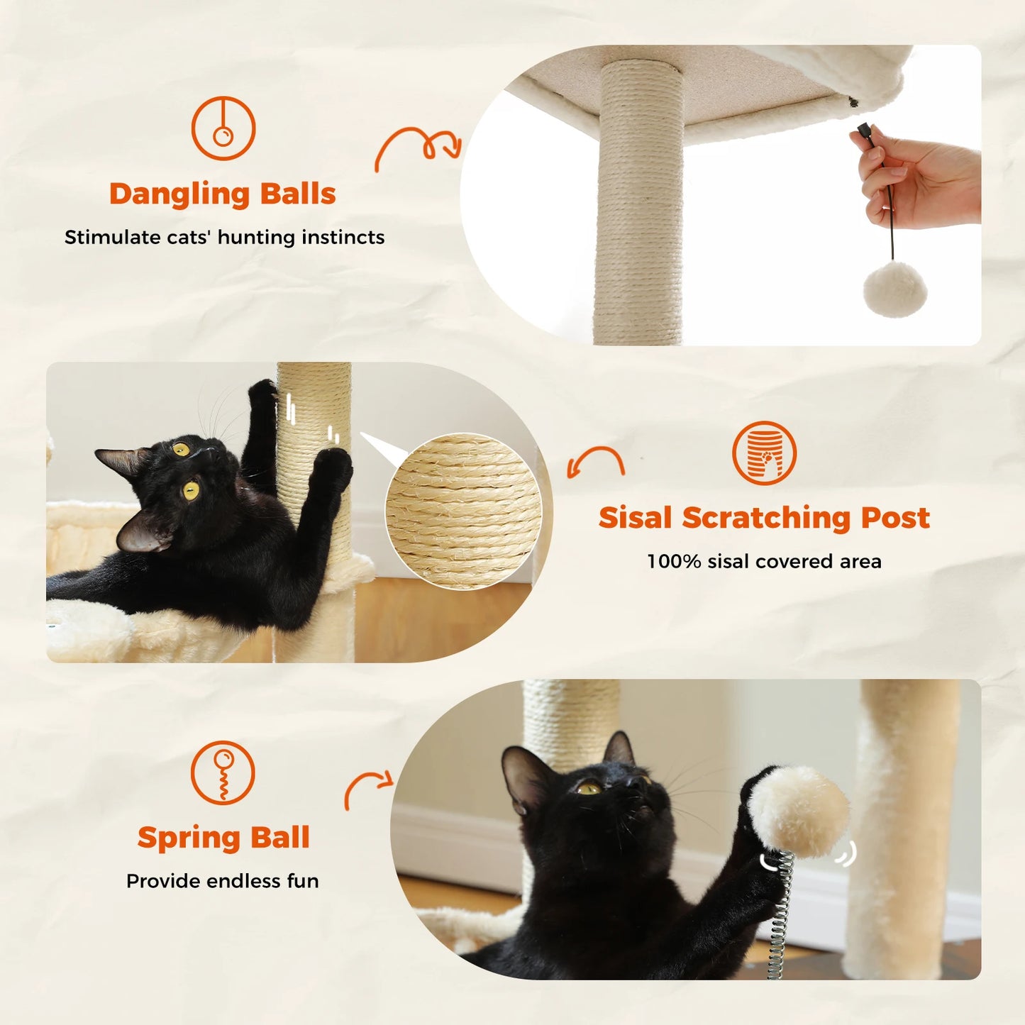 PAWZ Road Modern 3-Tier Wood Cat Tree With Cozy Condo