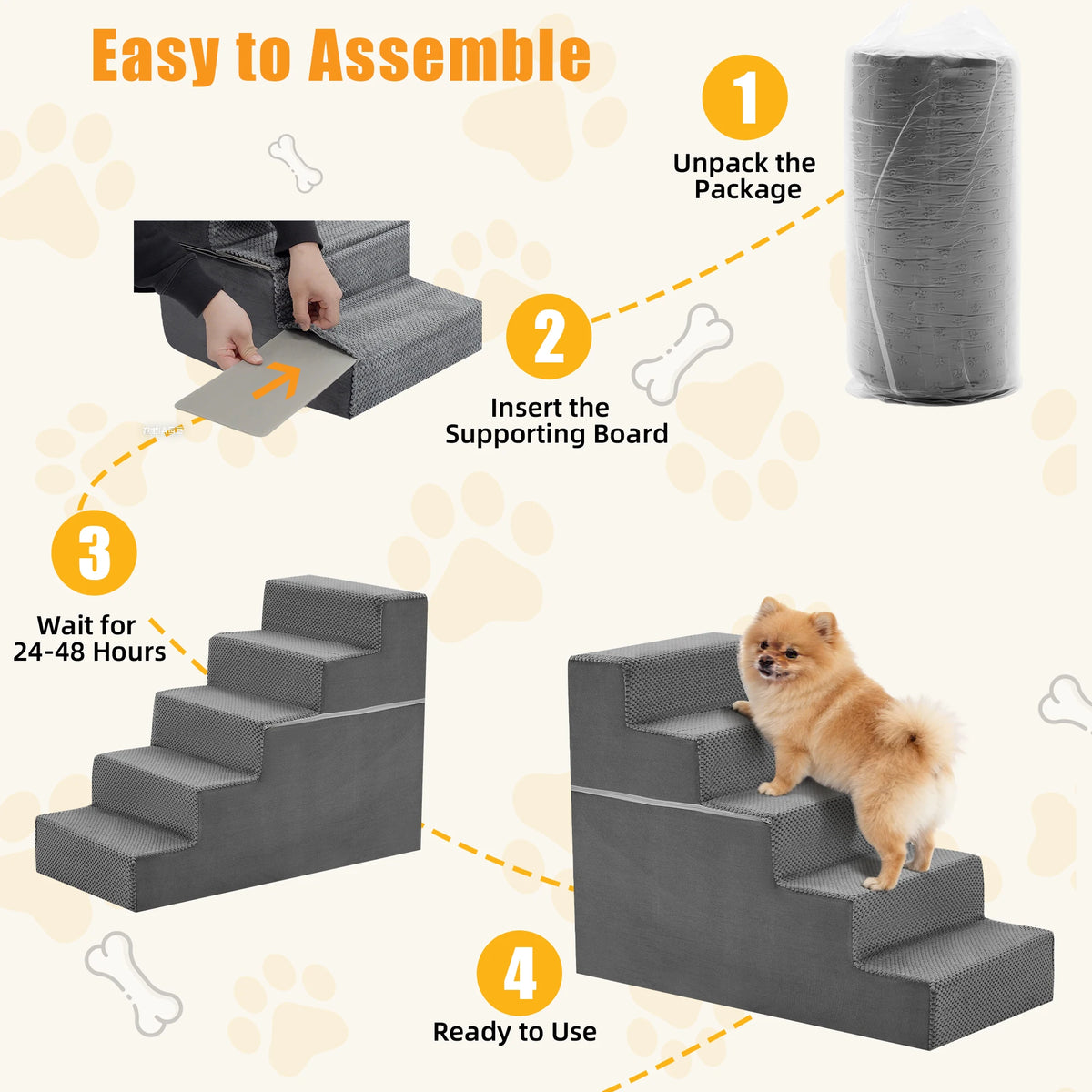 Right Angled Foam Dog Stairs Ramp 3-5 Steps Non Slip
