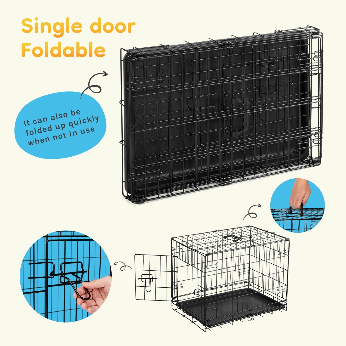 JHK Folding Metal Wire Dog Kennel With Leak Proof Pan