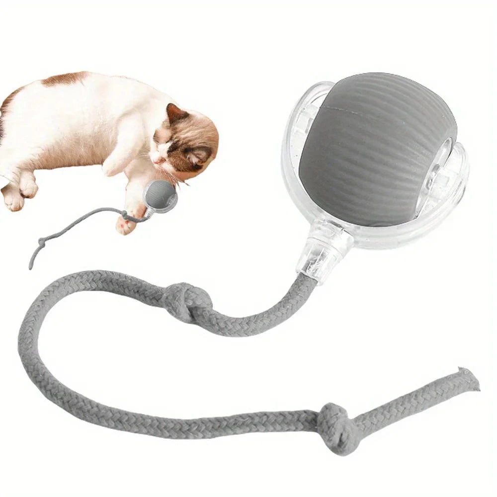 Automatic Rechargeable Cat Rolling Ball Toy With Rope Tail