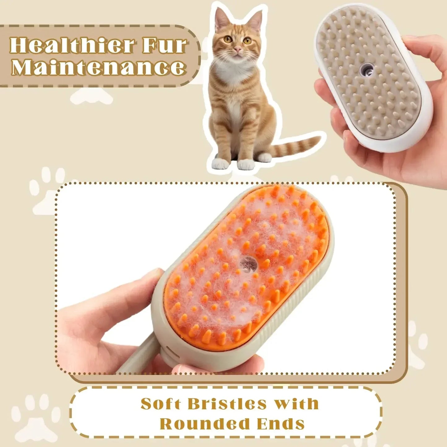 Cat Dog Steam Brush 3 In 1 Massaging Grooming Comb