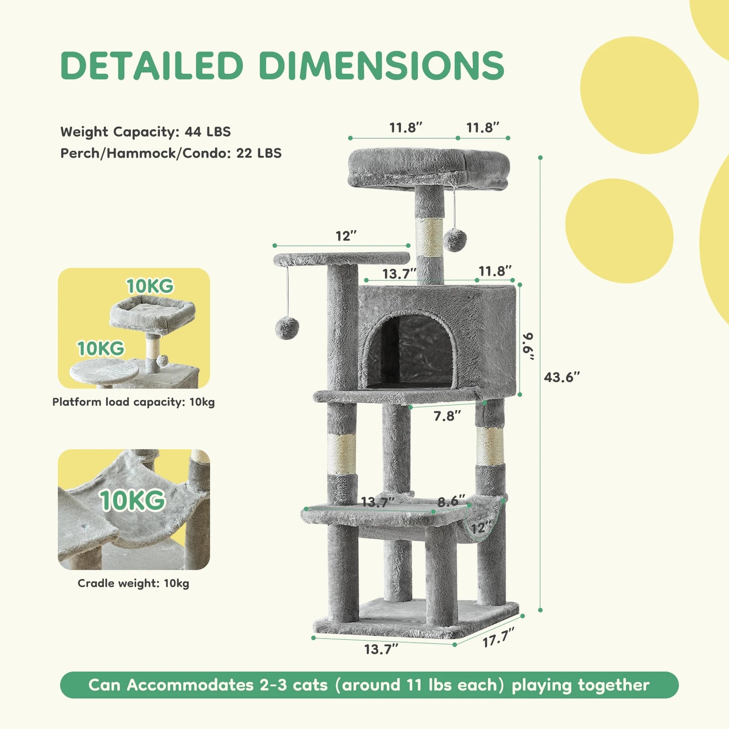 JHK 44In Cat Tree Multi Cat Climbing Tower Indoor Cats