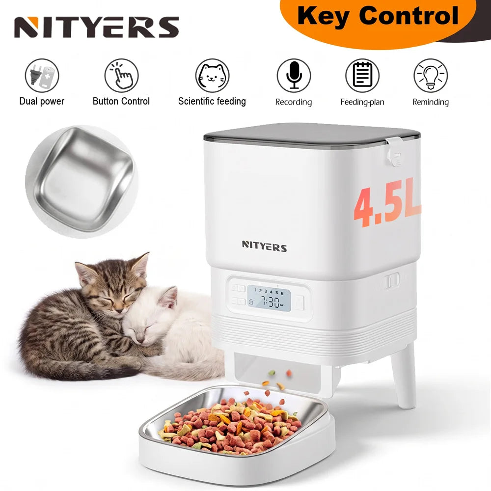 Nityers 4.5L Automatic Cat And Small Dog Pet Feeder With Stainless Steel Bowl