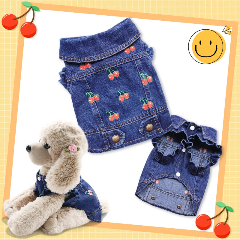 Denim Dog Jeans Jacket Lapel Vest Small Medium Dogs