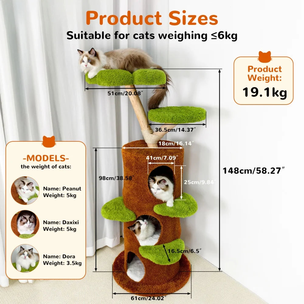 BORWART Luxury Wood Cat Tree Tower With Condo Bed And Scratching Post