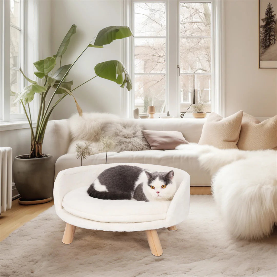 BINGOPAW Luxury Plush Cat Bed Nest Chair With Wood Legs