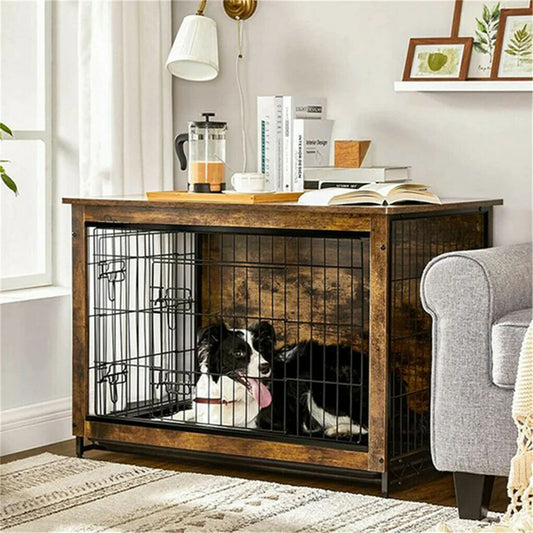 BORWART Wooden Elevated Dog Crate End Table With Double Doors
