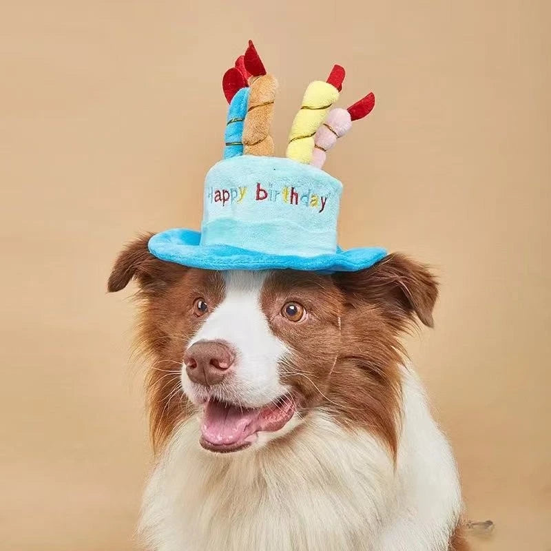 Puppy Birthday Cake Style Hat Plush Pet Outfit For Photos