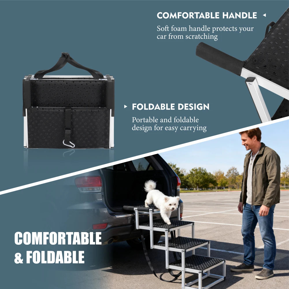 Aluminum 4-Step Folding Dog Car Stair Up To 250 Lbs