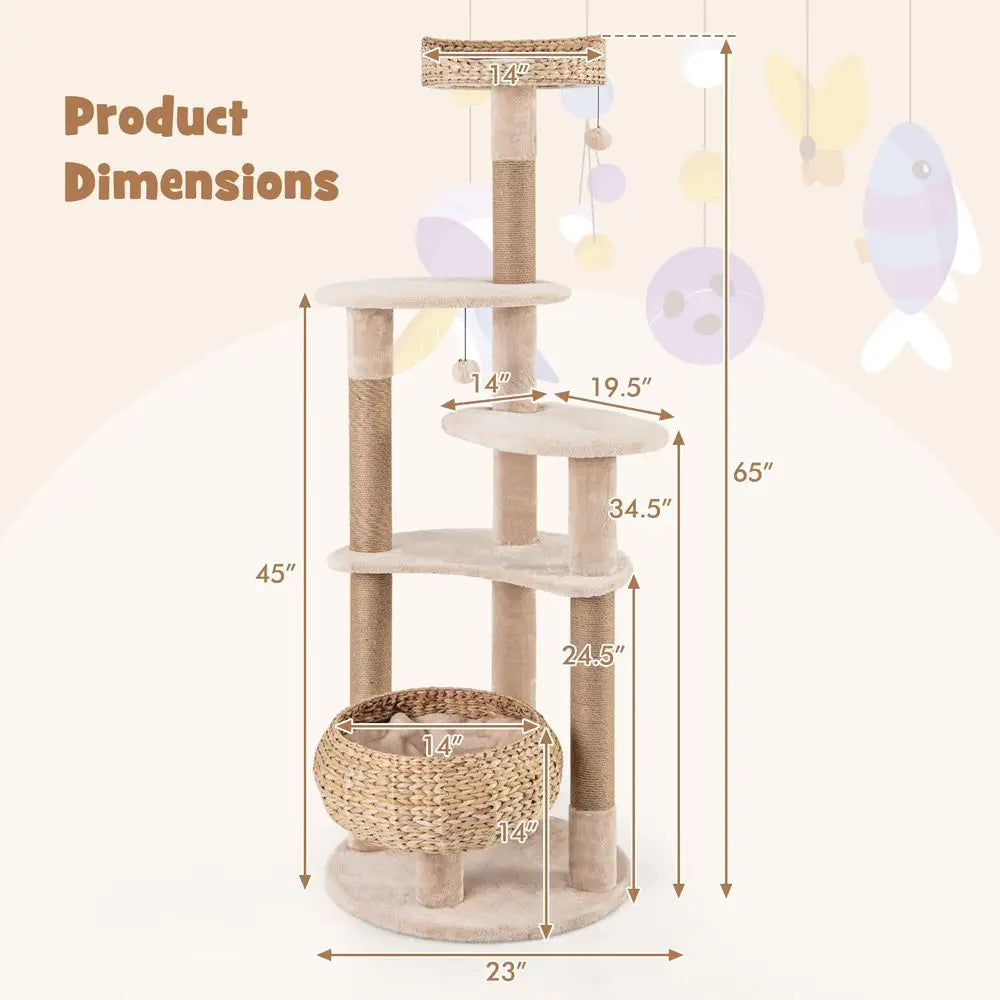 Multilevel Cat Tree Tower With Jute Scratching Posts And Bed