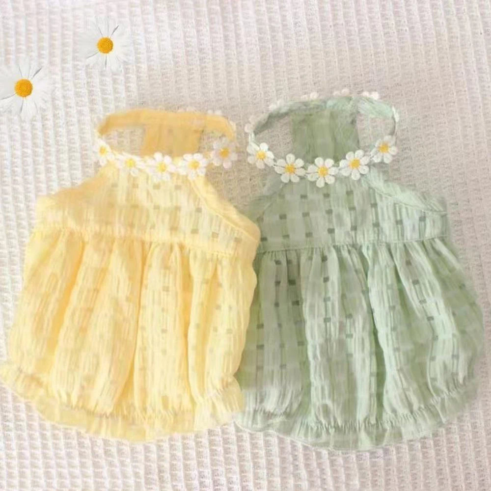 Floral Wreath Dog Collar Dress Cute Princess Style Outfit