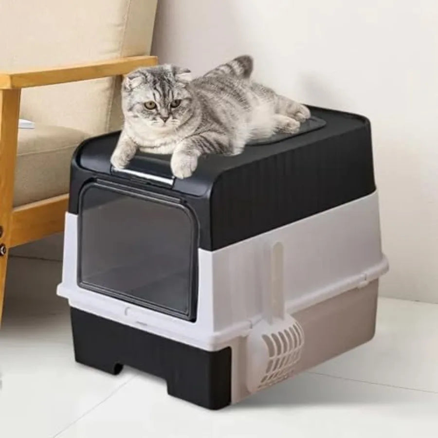 Enclosed Cat Litter Box Removable Front Entry And Top Exit