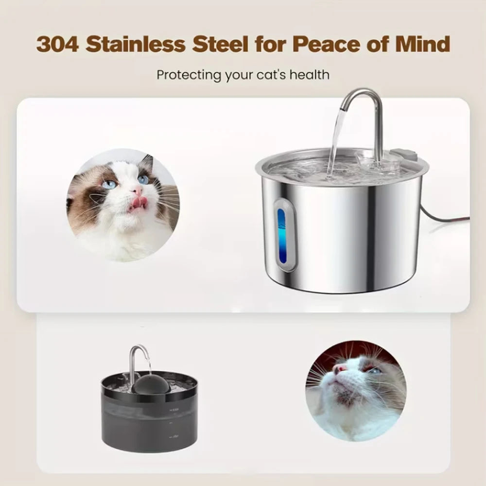 Stainless Steel Cat Water Fountain With Visual Water Level Window