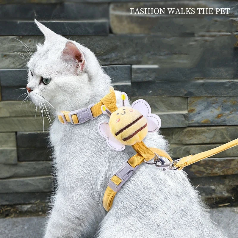 Bee Themed Cat Harness Leash Set Adjustable For Small Medium Pets