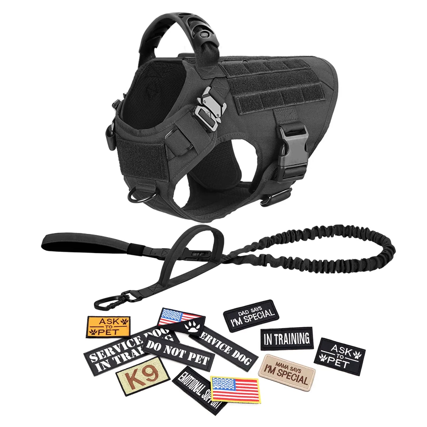 Military Large Dog Harness Vest Kit With Leash Patches Malinois