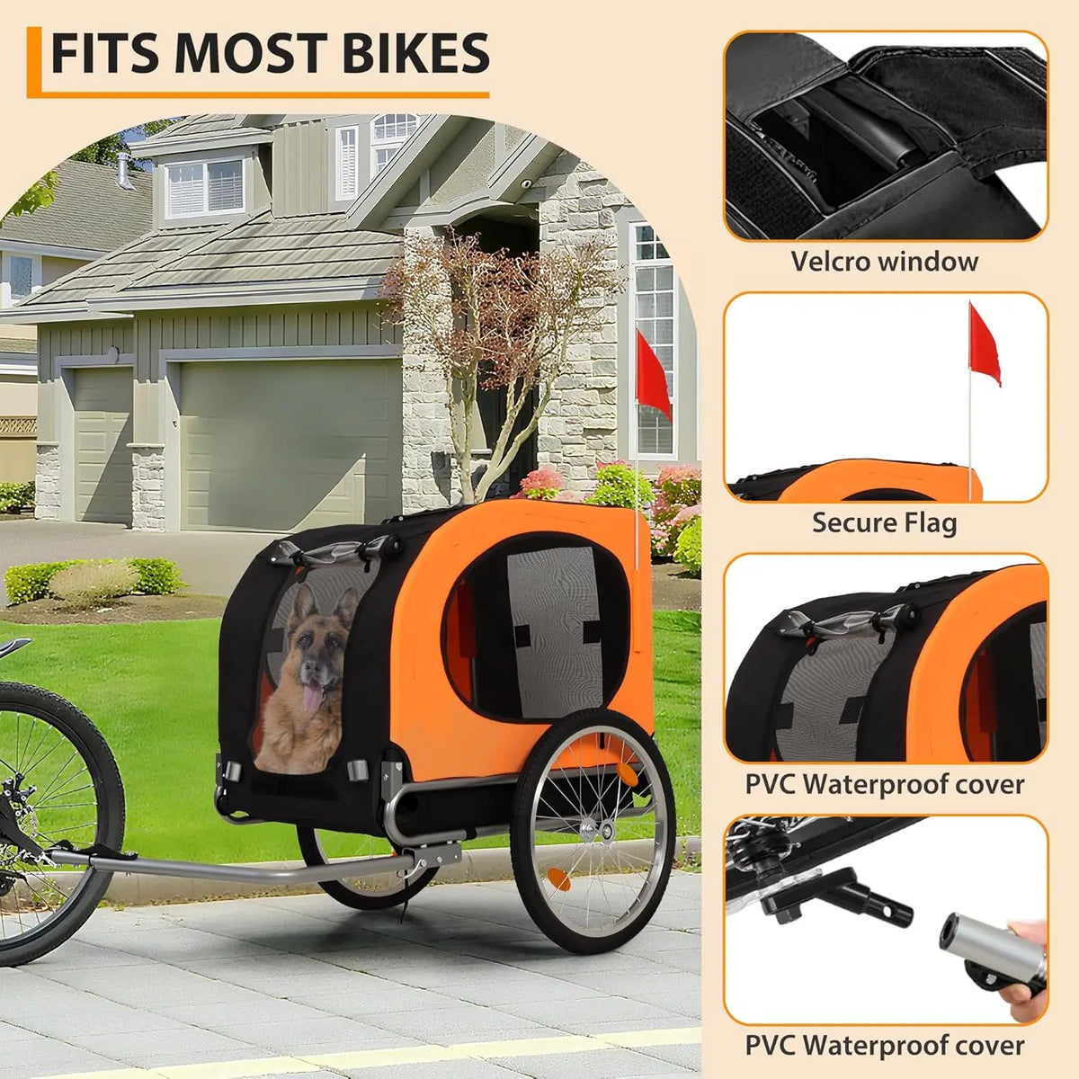 TWISTER.CK Foldable Dog Bike Trailer With Quick Release Universal Coupler