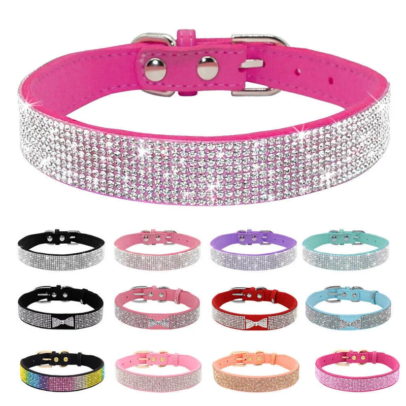 Bling Rhinestone Leather Dog Cat Collar