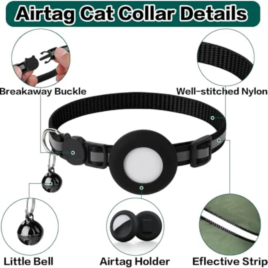 AirTag Cat Collar Breakaway With Reflective Strip AirTag Holder Bell