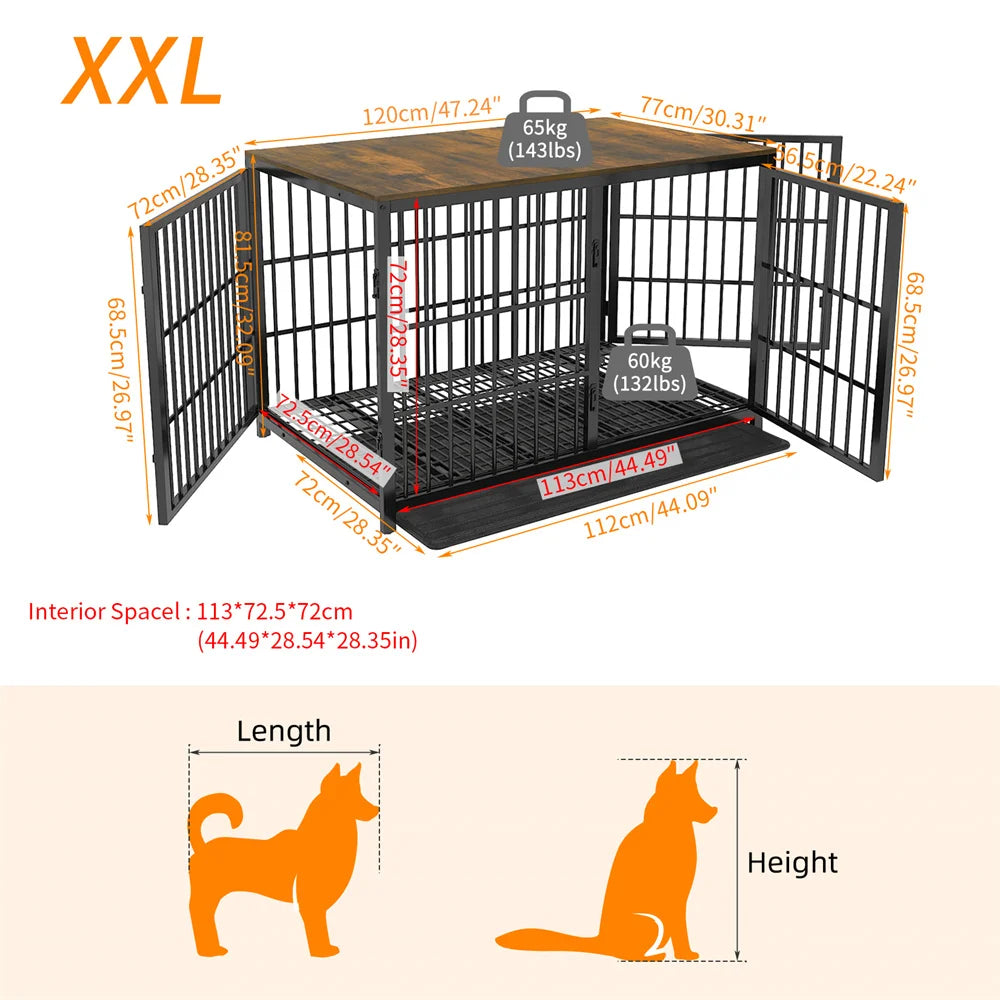 BORWART Heavy Duty Wooden Metal Dog Crate End Table Cabinet