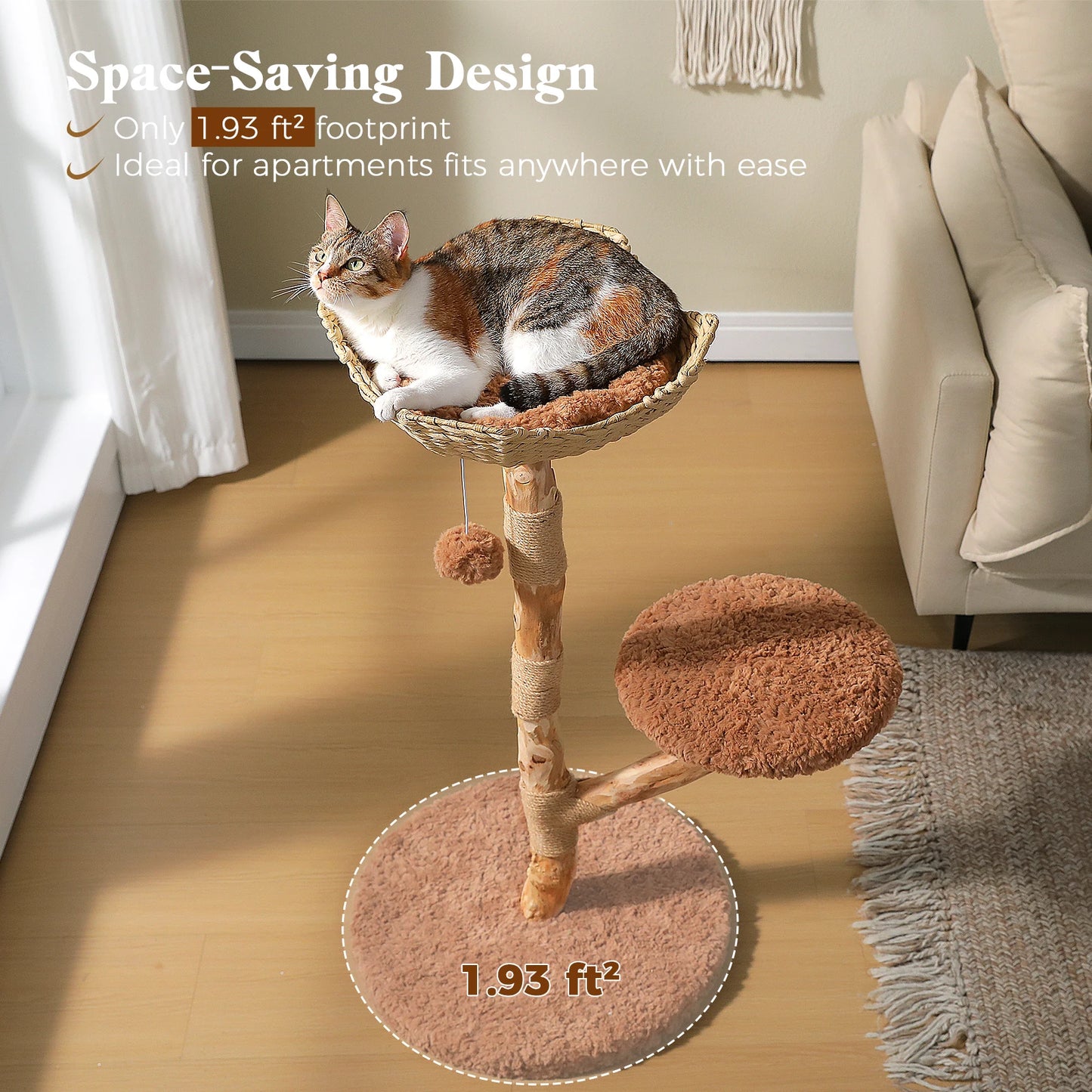 PAWZ Road Wood Cat Tree With Wicker Basket Bed Sisal