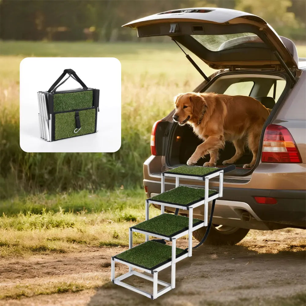 Aluminum 4-Step Folding Dog Car Stair Up To 250 Lbs