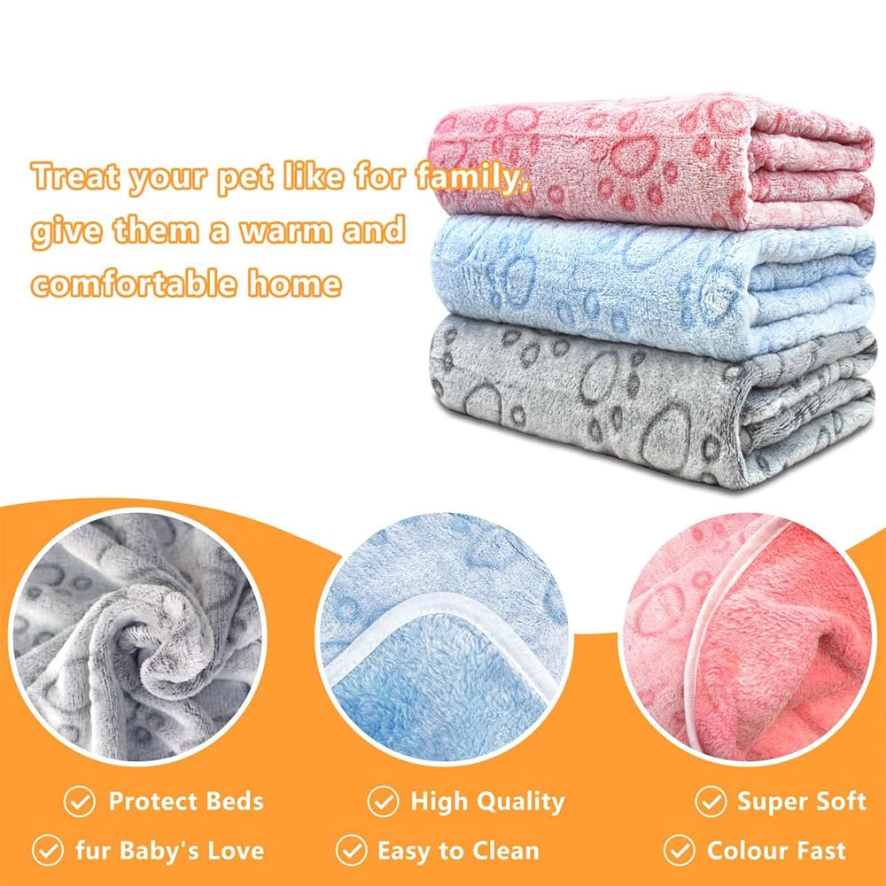 Ultra-Soft Paw Print Dog Blankets, Cozy, Machine Washable