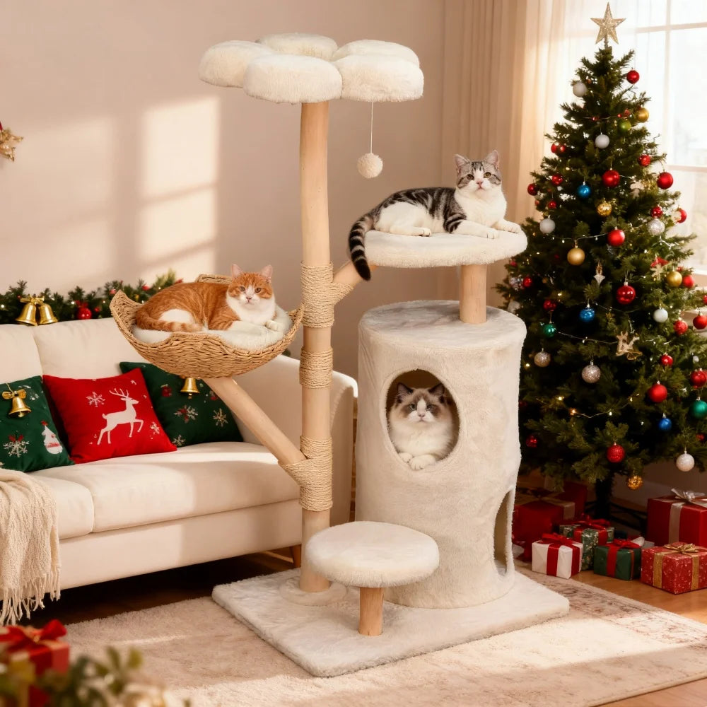 Borwart Double Tier Cat Tree Scratching Post and Activity Center