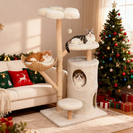 Borwart Double Tier Cat Tree Scratching Post and Activity Center