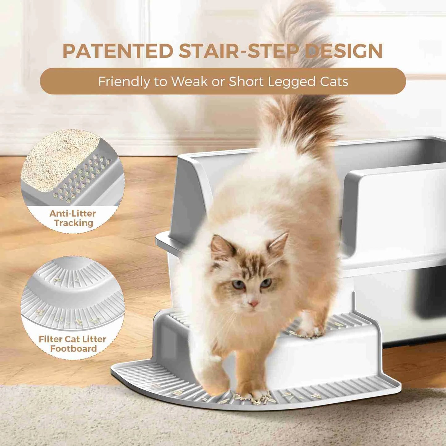 HURRISE Cat Litter Box Stainless Steel Tray With Plastic Cover