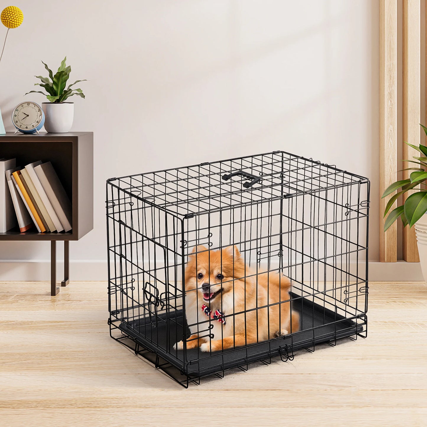 JHK Folding Metal Wire Dog Kennel With Leak Proof Pan