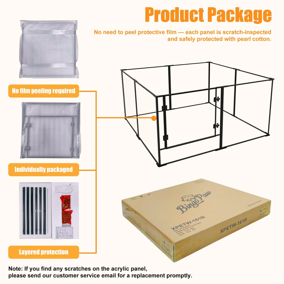 BINGOPAW 8 Panel Clear Acrylic Dog Playpen For Small Animals