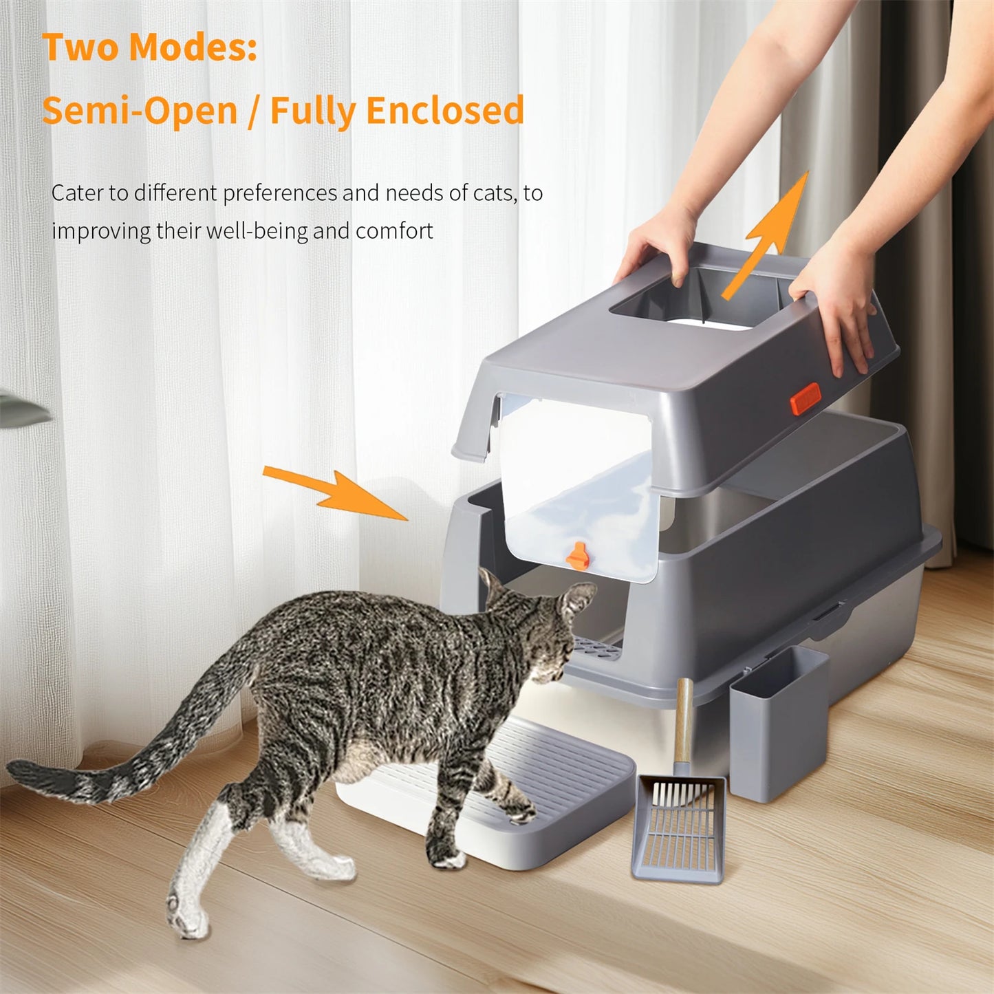 Stainless Steel Cat Litter Box With Lid For Large Cats